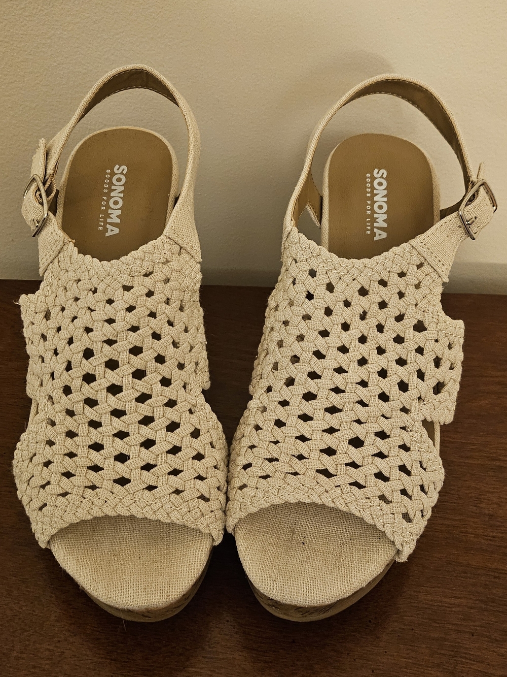 Sonoma Cream Woven Slingback Wedge Sandals